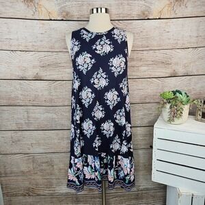 Navy Floral Sleeveless A-Line Dress